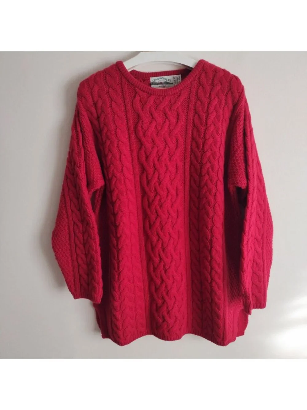 Aran Crafts Red Sweater XL NEW Wool Cashmere Cable Knit Fisherman Pullover NWT
